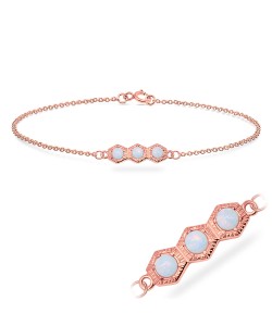 Rose Gold Plated Opal on Hexagon Silver Bracelet BRS-544-RO-GP